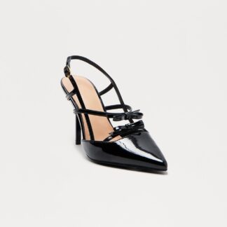 Zapatos de Tacón Slingback con Lazo Glamoroso - Negro