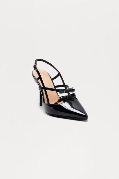 Zapatos de Tacón Slingback con Lazo Glamoroso - Negro