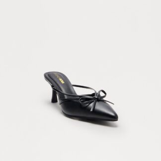 Zapatos de Tacón Medio con Detalle de Moño - Negro